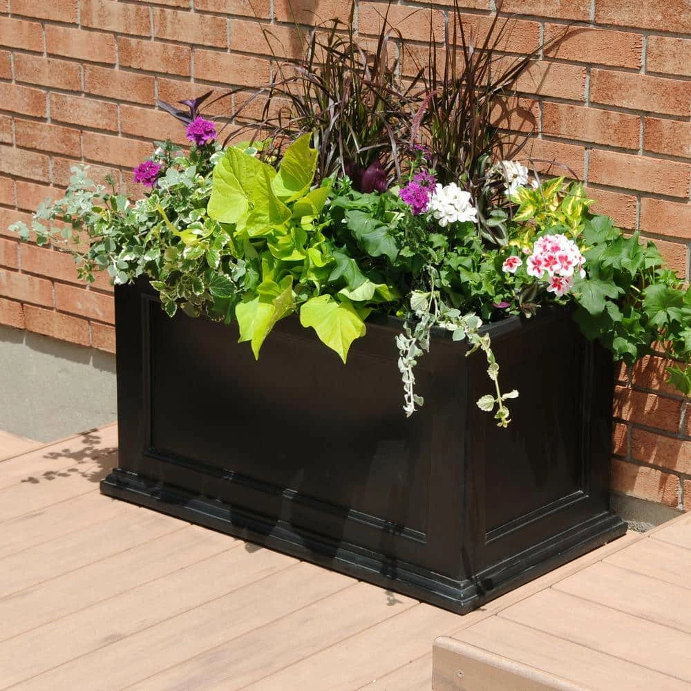 Mayne Fairfield 20 in. x 36 in. Self-Watering Black Polyethylene Planter - Image 6