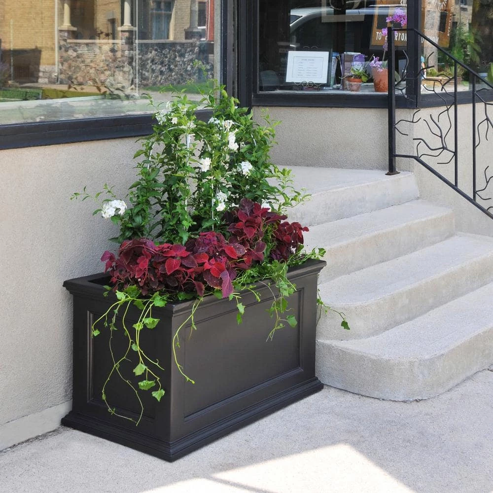 Mayne Fairfield 20 in. x 36 in. Self-Watering Black Polyethylene Planter - Image 7