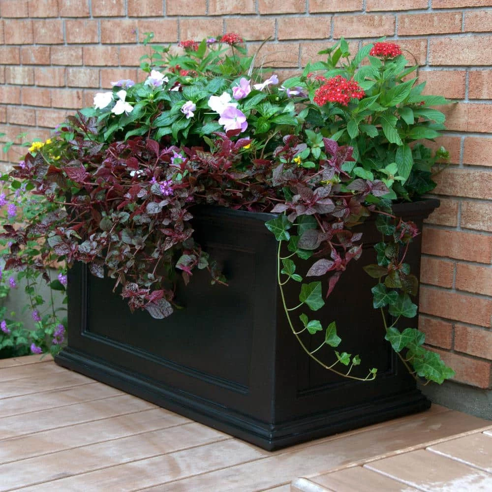 Mayne Fairfield 20 in. x 36 in. Self-Watering Black Polyethylene Planter - Image 4