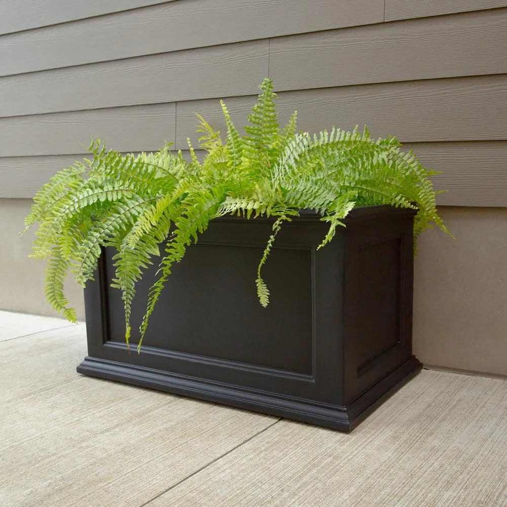 Mayne Fairfield 20 in. x 36 in. Self-Watering Black Polyethylene Planter - Image 8