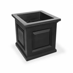 Mayne Nantucket 16 in. Square Self-Watering Black Polyethylene Planter