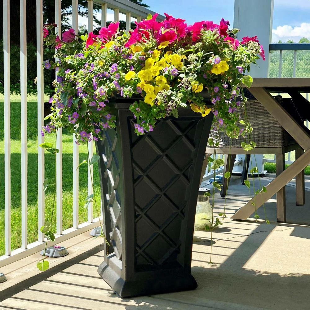 Mayne Georgian 28 in. Tall Self-Watering Black Polyethylene Planter - Image 2