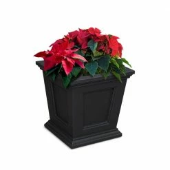 Mayne Fairfield 16 in. Square Self-Watering Black Polyethylene Planter
