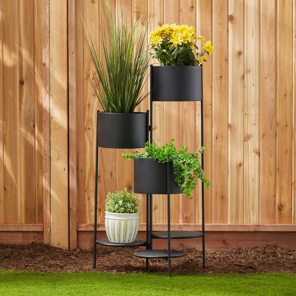 Zingz & Thingz 18 in. x 17.5 in. x 37 in. 3-Tier Barrel Bucket Plant Stand - Image 5