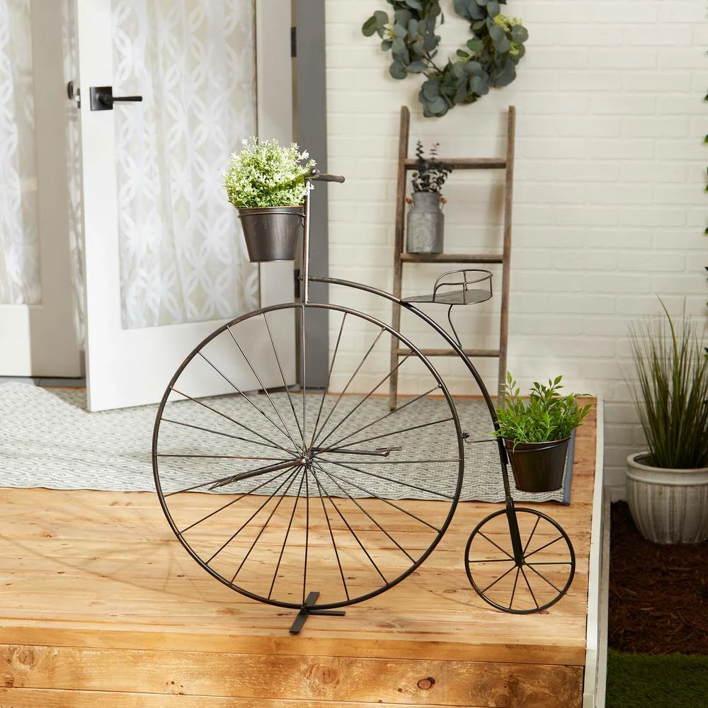 Zingz & Thingz 32 in. x 10 in. x 33.75 in. Old-Fashioned Iron Bicycle Plant Stand 3-Tier - Image 4