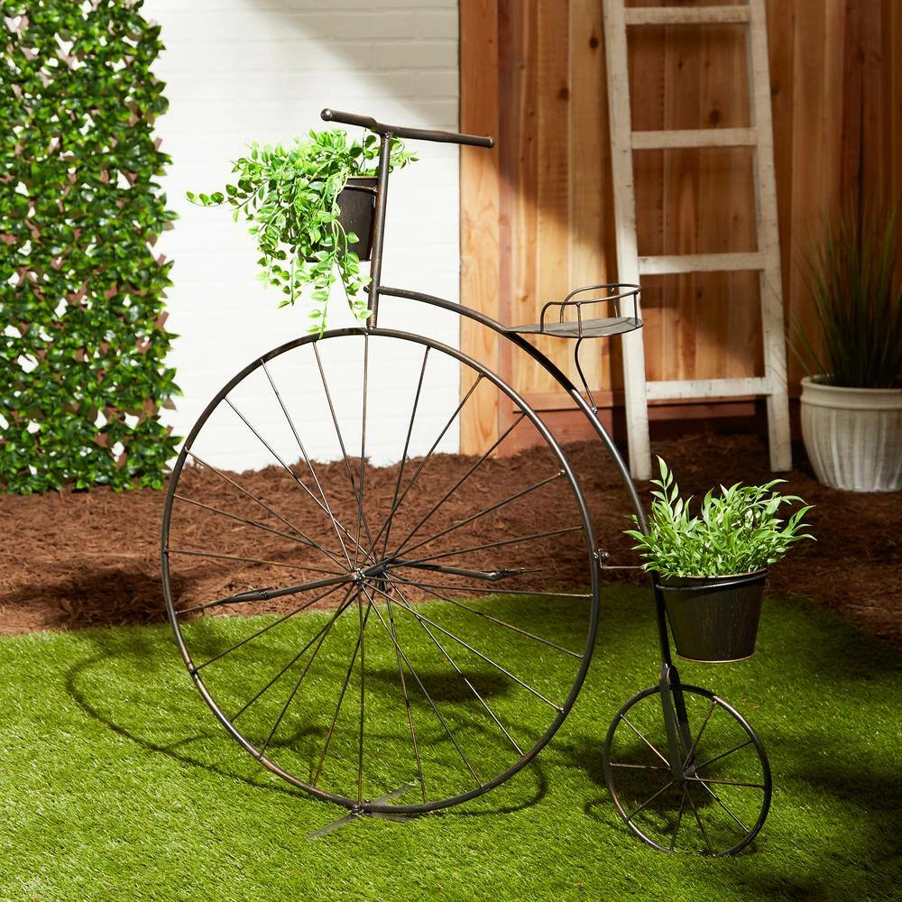 Zingz & Thingz 32 in. x 10 in. x 33.75 in. Old-Fashioned Iron Bicycle Plant Stand 3-Tier - Image 5