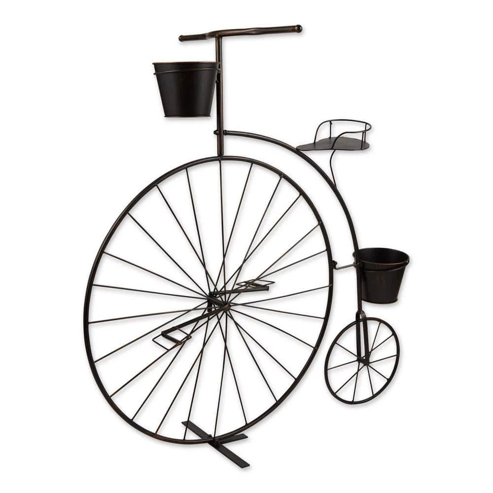 Zingz & Thingz 32 in. x 10 in. x 33.75 in. Old-Fashioned Iron Bicycle Plant Stand 3-Tier