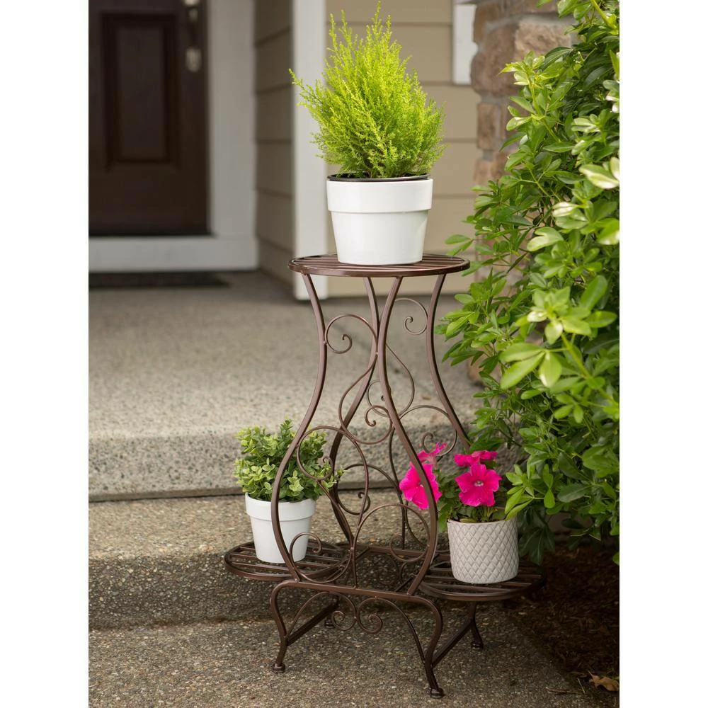 Zingz & Thingz 22.25 in. x 11.75 in. x 26.75 in. Iron Hourglass Triple Plant Stand - Image 6