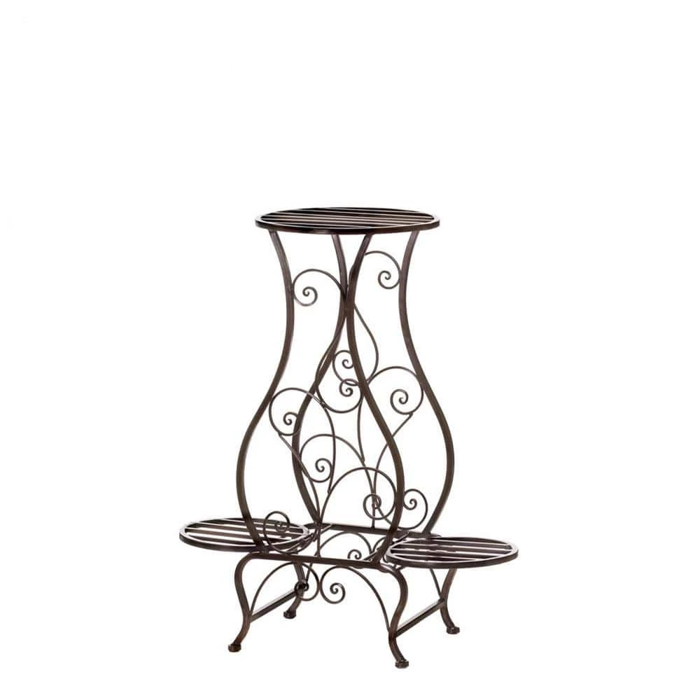 Zingz & Thingz 22.25 in. x 11.75 in. x 26.75 in. Iron Hourglass Triple Plant Stand