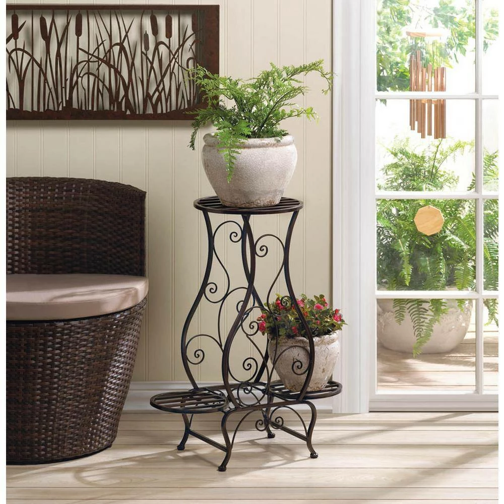 Zingz & Thingz 22.25 in. x 11.75 in. x 26.75 in. Iron Hourglass Triple Plant Stand - Image 2