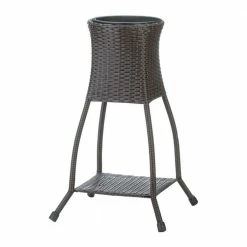 Zingz & Thingz 11.5 in./17 in. Dia x 27.5 in. Tuscany Iron and Wicker Plant Stand