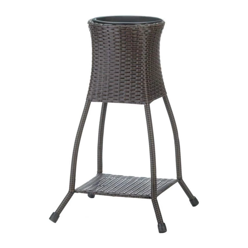 Zingz & Thingz 11.5 in./17 in. Dia x 27.5 in. Tuscany Iron and Wicker Plant Stand