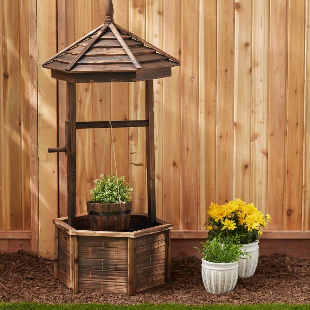 Zingz & Thingz 25.62 in. x 25.62 in. x 44.12 in. Rustic Wishing Well Planter - Image 4