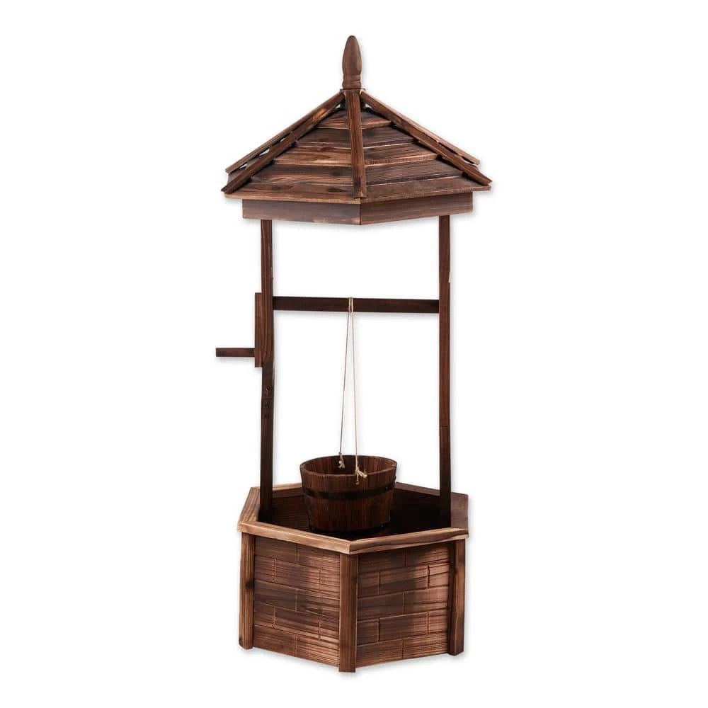 Zingz & Thingz 25.62 in. x 25.62 in. x 44.12 in. Rustic Wishing Well Planter