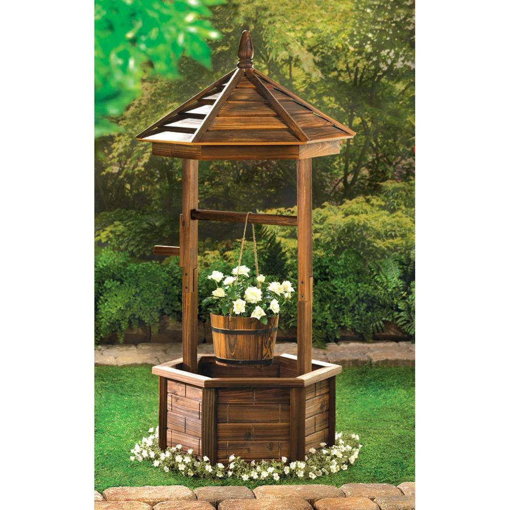 Zingz & Thingz 25.62 in. x 25.62 in. x 44.12 in. Rustic Wishing Well Planter - Image 2