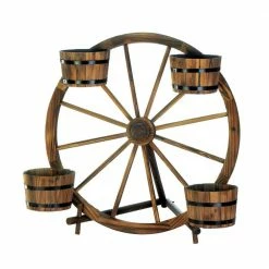 Zingz & Thingz 33.75 in. x 28 in. x 31 in. Wood Wagon Wheel Barrel Planter Display