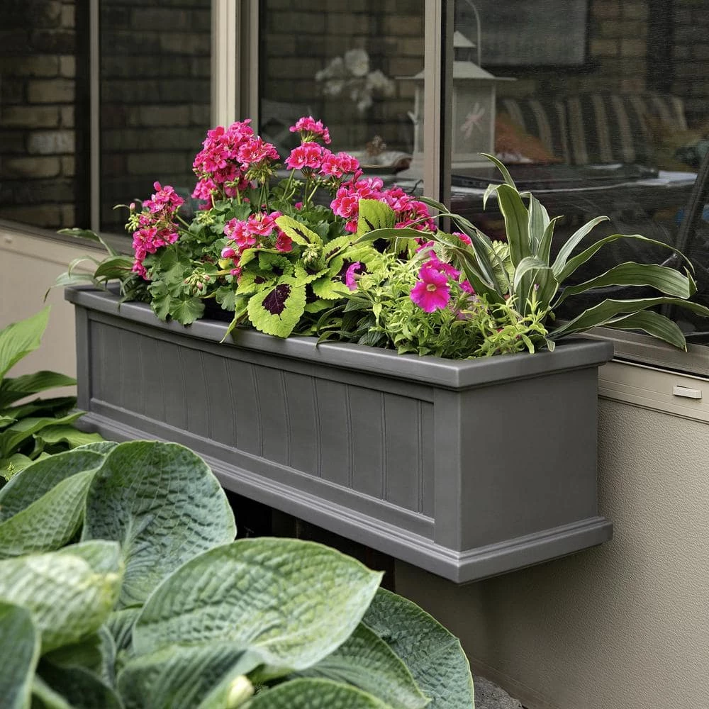 Mayne Cape Cod 48 in. x 11 in. Self-Watering Graphite Grey Polyethylene Window Box - Image 3