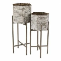Zingz & Thingz Hexagon Bucket Iron Plant Stand (Set of 2)