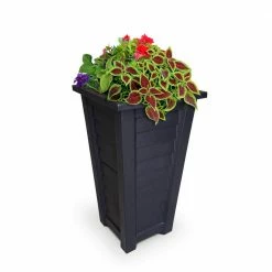 Mayne Lakeland 28 in. Tall Self-Watering Black Polyethylene Planter