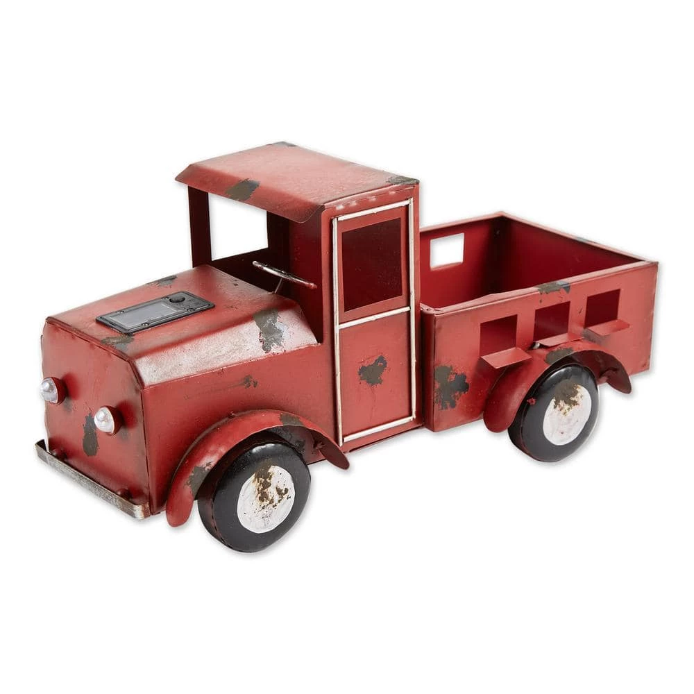 Zingz & Thingz 16 in. x 9.5 in. x 8.5 in. Iron Red Truck Solar Light Planter