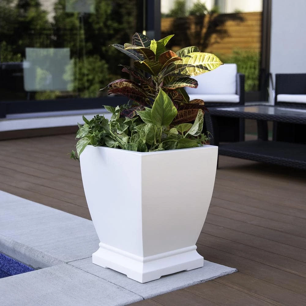 Mayne Acadia 16 in. Square Self-Watering White Polyethylene Planter - Image 3