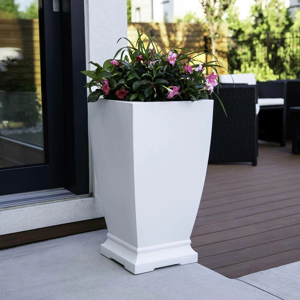 Mayne Acadia 28 in. Tall Self-Watering White Polyethylene Planter - Image 3