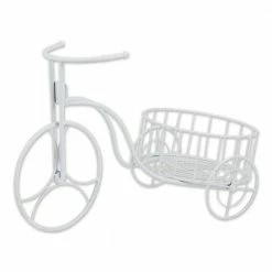 Zingz & Thingz 21.5 in. x 9.5 in. x 13 in. White Iron Tricycle Plant Display