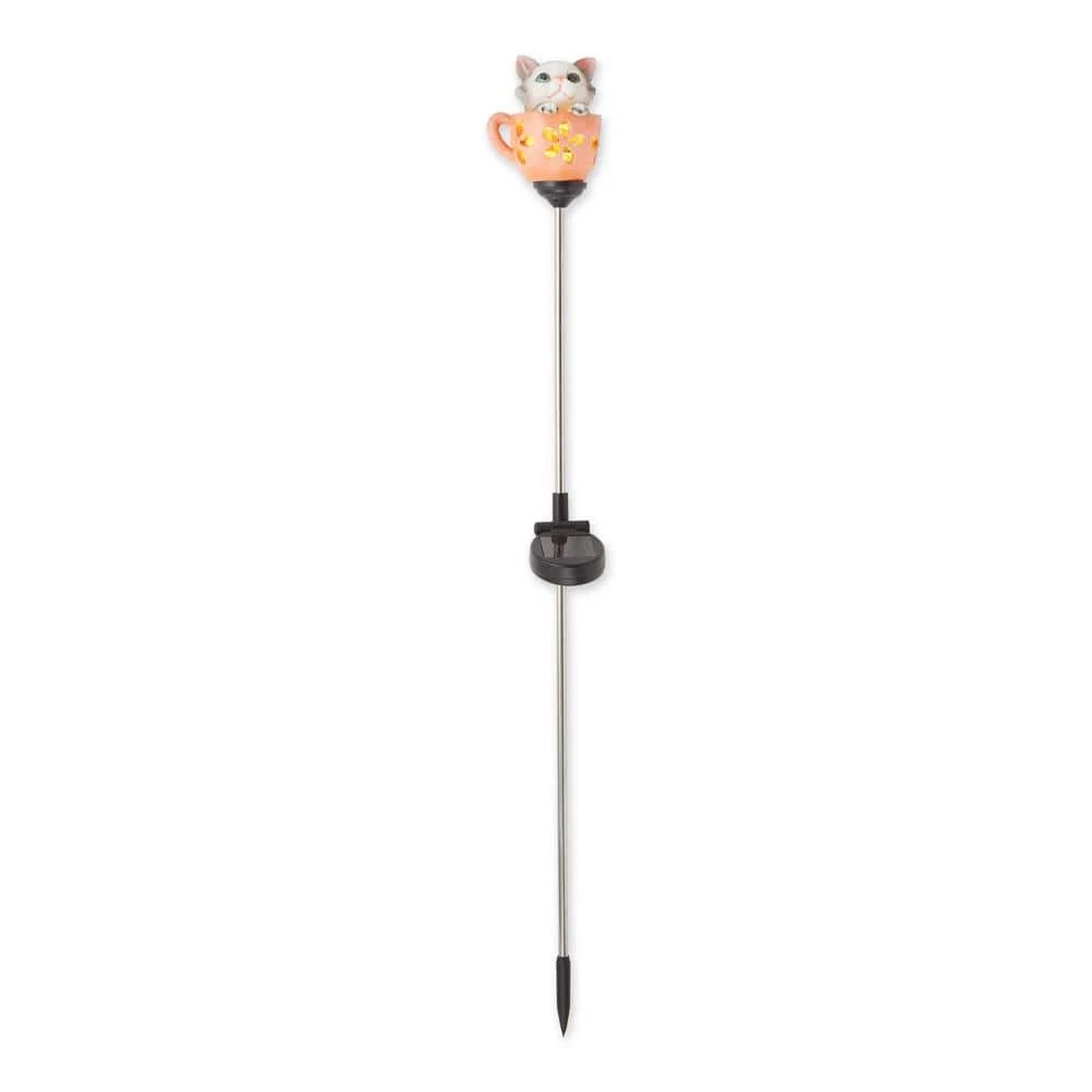 Zingz & Thingz 4 in. x 3.5 in. x 30.5 in. Kitten in Cup Solar Stake