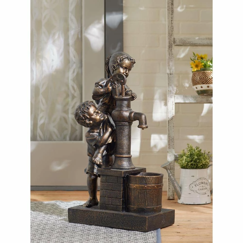 Zingz & Thingz 15.75 in. X 8.75 in. X 28.75 in. Teamwork Solar Fountain (Incl Pump) - Image 6