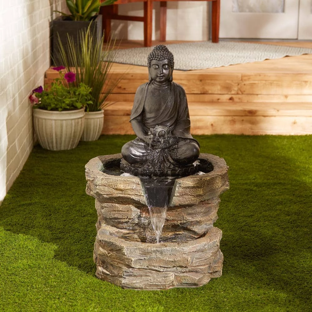 Zingz & Thingz 21.12 in. x 20.12 in. x 29.37 in. Zen Buddha Fountain (Incl pump) - Image 2