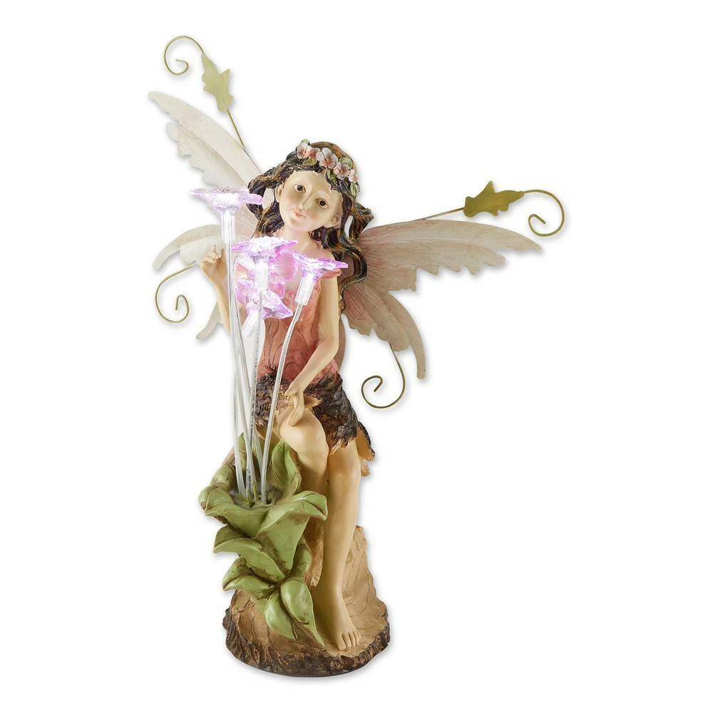 Zingz & Thingz 12 in. x 11 in. x 18 in. Peony Fairy Solar Statue - Image 3
