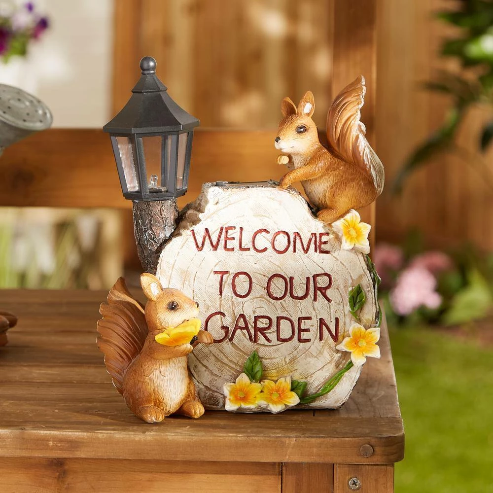 Zingz & Thingz 7.5 in. x 4.75 in. x 9.5 in. Solar Welcome To Our Garden Squirrels - Image 6