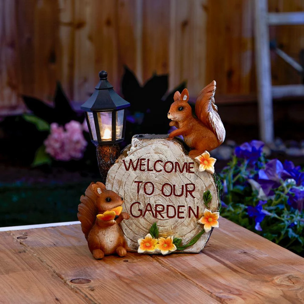 Zingz & Thingz 7.5 in. x 4.75 in. x 9.5 in. Solar Welcome To Our Garden Squirrels - Image 5