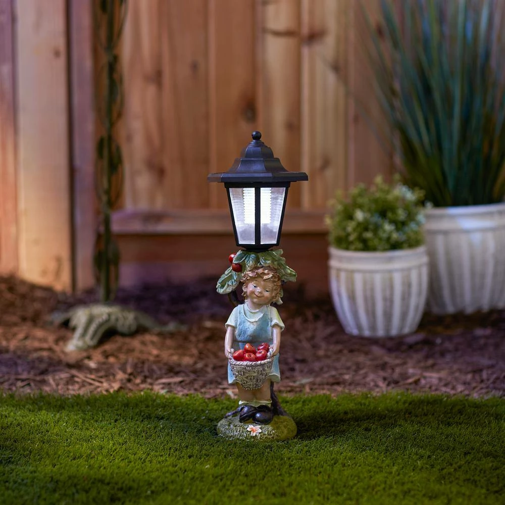 Zingz & Thingz 4.5 in. x 4.5 in. x 14.75 in. Apple Basket Solar Street Light Statue - Image 5