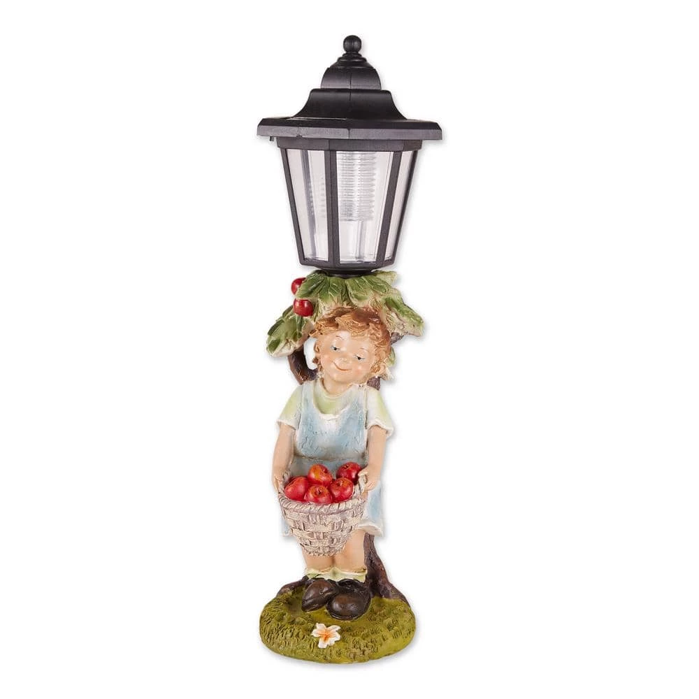 Zingz & Thingz 4.5 in. x 4.5 in. x 14.75 in. Apple Basket Solar Street Light Statue