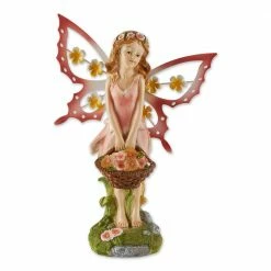 Zingz & Thingz 7.75 in. x 4.37 in. x 10.75 in. Pink Fairy Solar Garden Statue