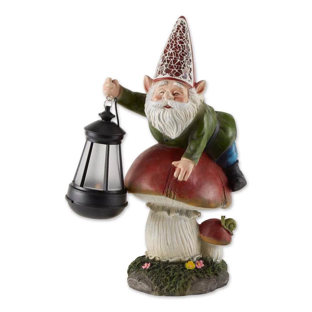Zingz & Thingz Gnome on Mushroom Solar Statue