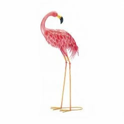 Zingz & Thingz 14.25 in. x 7.75 in. x 33 in. Bright Standing Flamingo Looking Back
