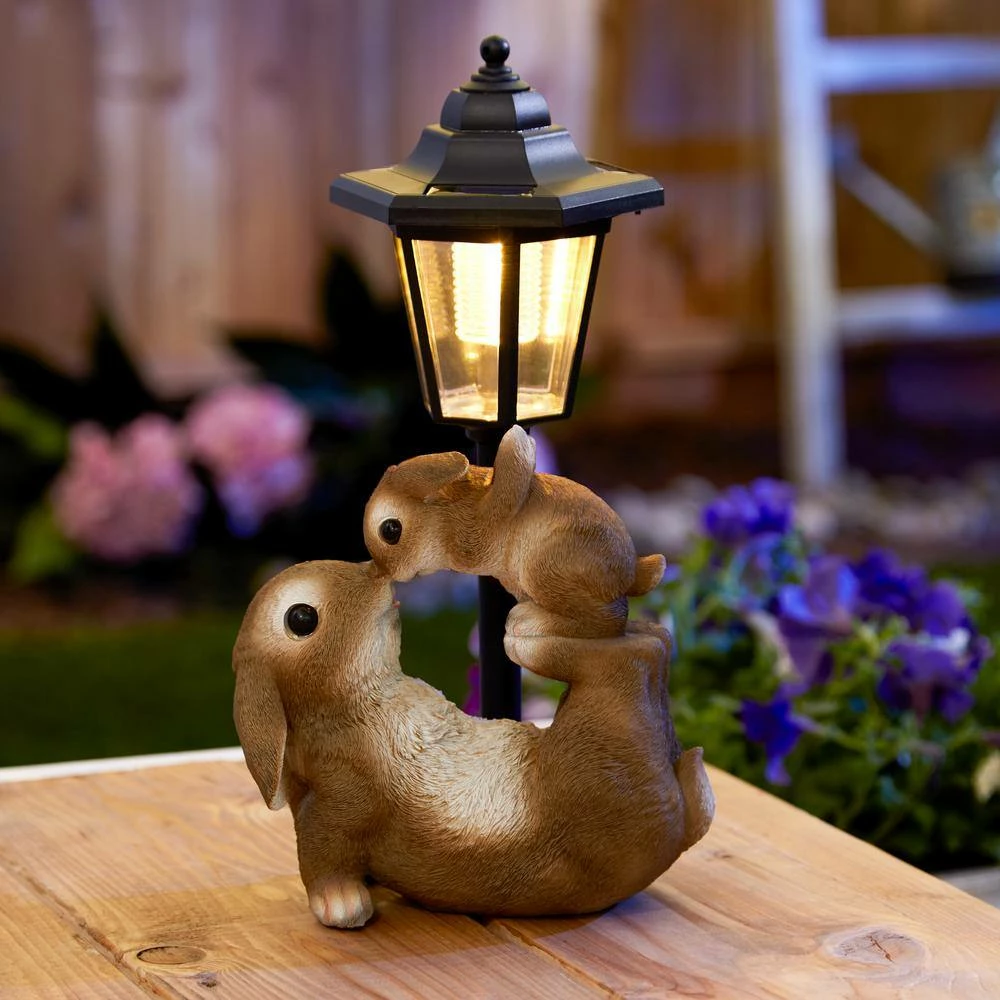 Zingz & Thingz 7 in. x 5 in. x 14 in. Adorable Mom and Baby Rabbit Solar Figurine - Image 5