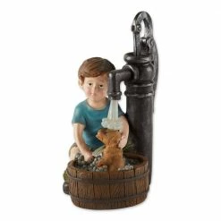 Zingz & Thingz 6.5 in. x 7 in. x 10.75 in. Boy and Dog Solar Garden Statue