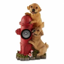 Zingz & Thingz 7.25 in. x 5 in. x 12 in. Dogs and Fire Hydrant Solar Statue