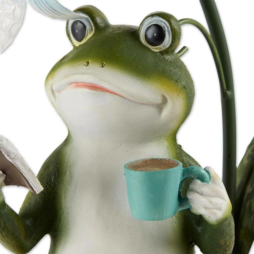 Zingz & Thingz 7 in. x 8.5 in. x 15.5 in. Frog on a Mushroom Solar Statue - Image 4