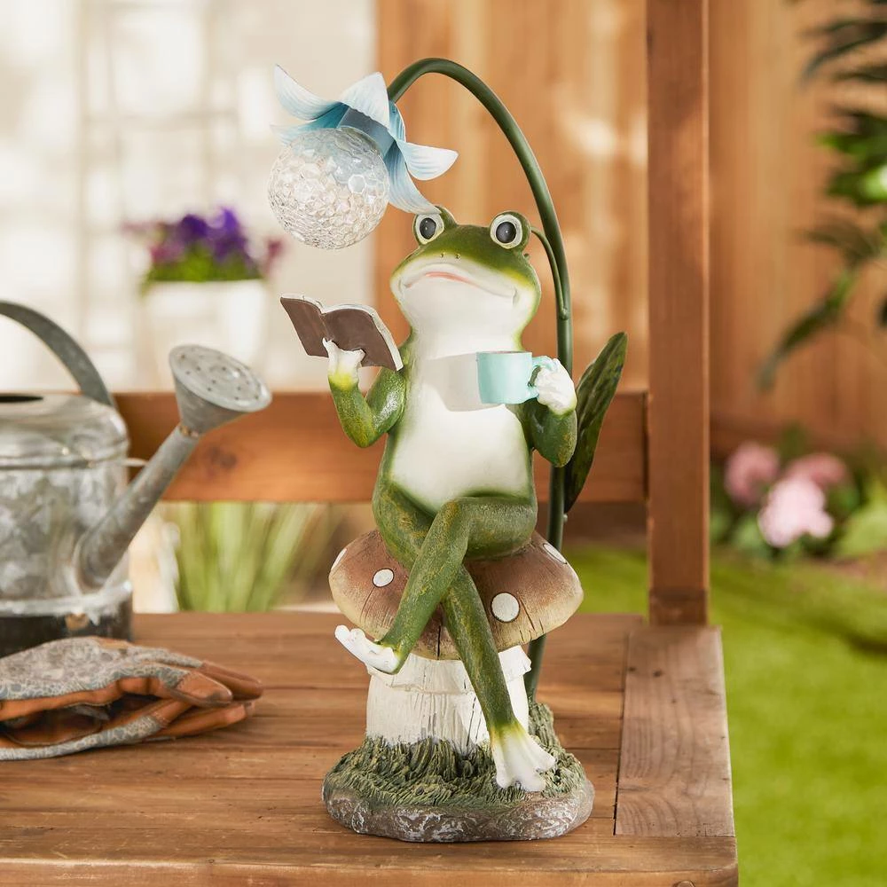 Zingz & Thingz 7 in. x 8.5 in. x 15.5 in. Frog on a Mushroom Solar Statue - Image 6