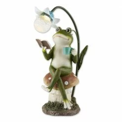 Zingz & Thingz 7 in. x 8.5 in. x 15.5 in. Frog on a Mushroom Solar Statue