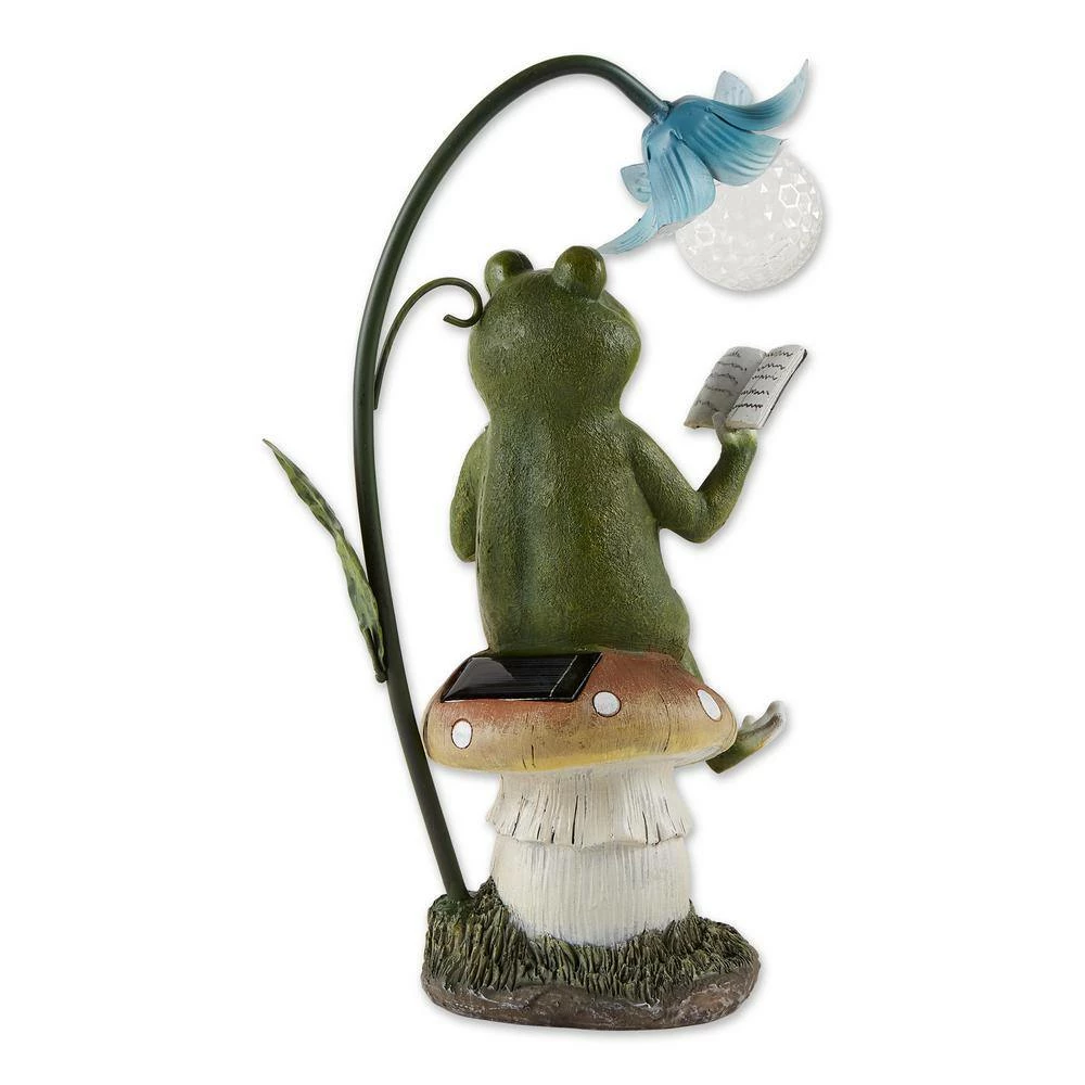 Zingz & Thingz 7 in. x 8.5 in. x 15.5 in. Frog on a Mushroom Solar Statue - Image 2