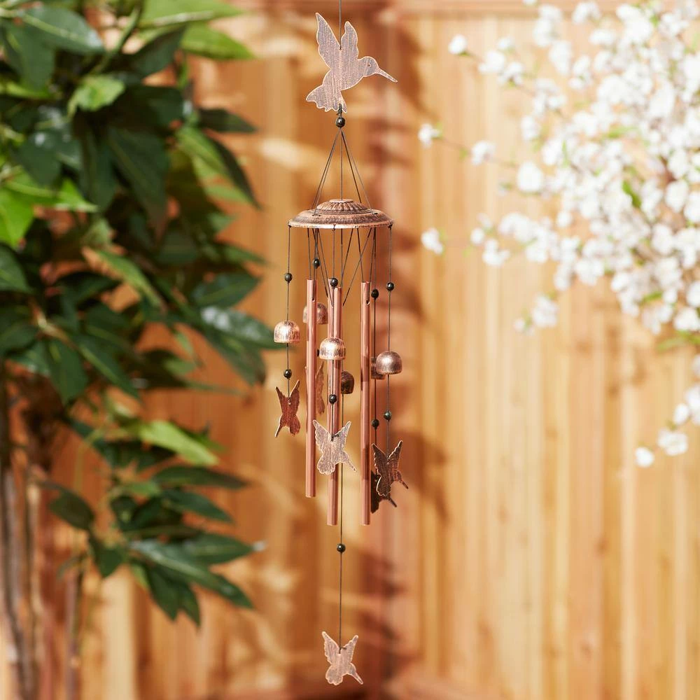 Zingz & Thingz 5 in. x 5 in. x 34 in. Fluttering Iron Hummingbirds Chimes - Image 4