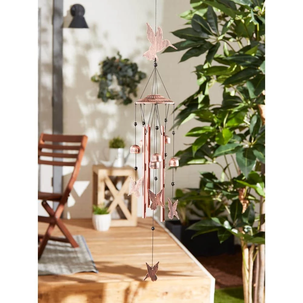 Zingz & Thingz 5 in. x 5 in. x 34 in. Fluttering Iron Hummingbirds Chimes - Image 5